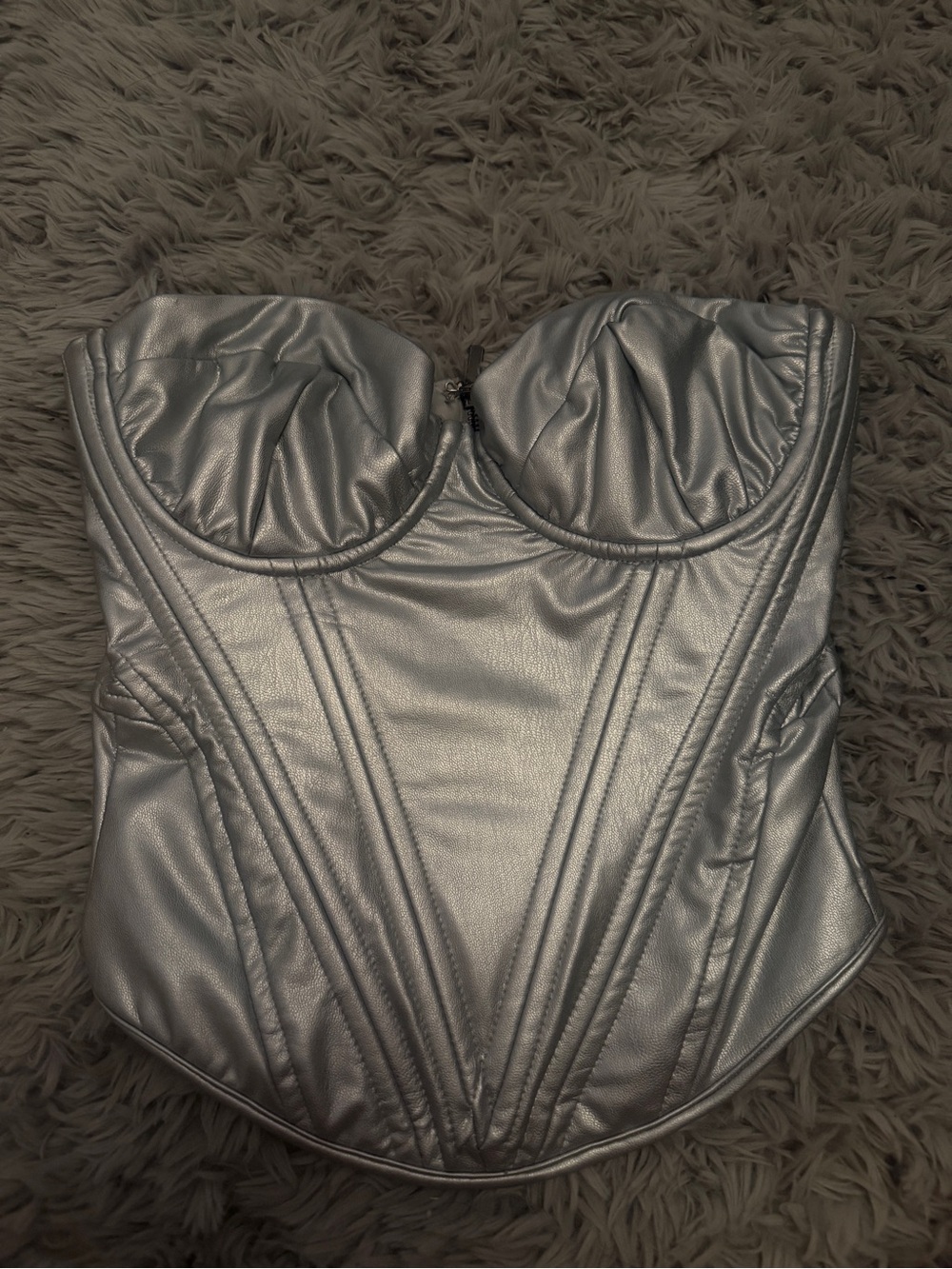 Fashion Nova Silver White Satin Bustier Top